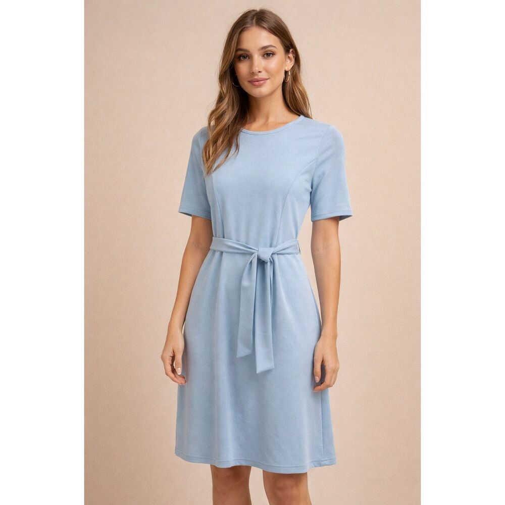 SHEIN half sleeve round neck tie waist baby blue Dress XS